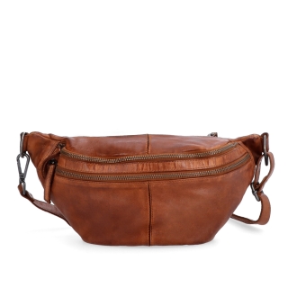 Moderná kožená crossbody ľadvinka s dvoma zipsami Noelia Bolger materiál kože zapínanie na zips farba koňaková veľkosť stredná NB 2035 KO Spredu
