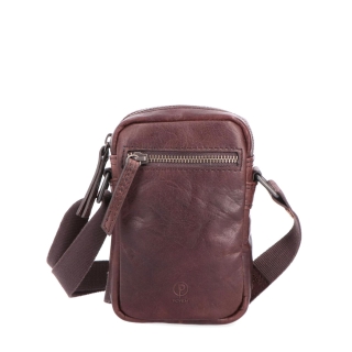 Malá kožená crossbody Poyem materiál kože zapínanie na zips farba hnedá veľkosť malá 2220 Poyem H Spredu