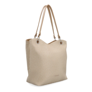 Praktická shopper kabelka so štruktúrovaným vnútrom Le Sands materiál syntetická koža zapínanie na zips farba béžová veľkosť veľká 4619 NAT