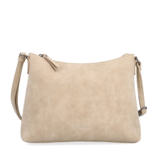 Dámska elegantná crossbody kabelka Tangerin materiál syntetická koža zapínanie na zips farba béžová veľkosť malá 1110 BE Spredu