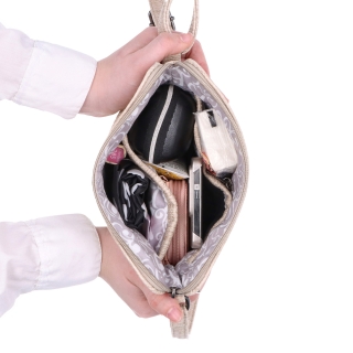 Minimalistická crossbody kabelka s jemným vzorom Carmelo materiál syntetická koža zapínanie na zips farba béžová veľkosť malá 4397 BE Vnútro