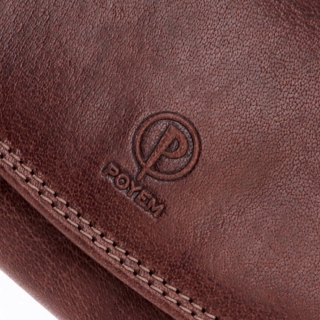 Kožená peňaženka s dvoma zipsami Poyem materiál kože zapínanie na cvok farba hnedá veľkosť veľká 5215 Poyem H Logo
