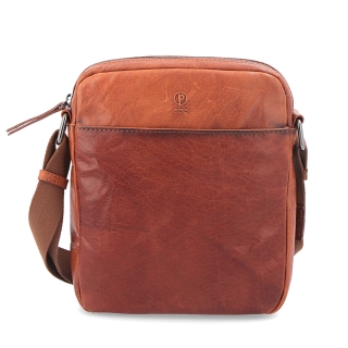 Kožená crossbody taška Poyem materiál kože farba koňaková veľkosť malá 2200 Poyem KO Spredu