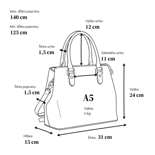 Elegantná kožená kabelka Noelia Bolger materiál kože zapínanie na zips farba čierna veľkosť stredná NB 0053 C Rozmery