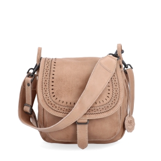 Kožená crossbody kabelka so zdobenou chlopňou Noelia Bolger materiál kože zapínanie s chlopňou farba béžová veľkosť stredná NB 2030 BE Spredu