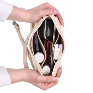 Kožená kabelka crossbody Noelia Bolger Noelia Bolger materiál kože zapínanie na zips farba béžová veľkosť malá NB 0097 BE Vnútro
