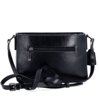 Elegantná, pevnejšia kožená crossbody kabelka Noelia Bolger materiál kože zapínanie na zips farba čierna veľkosť malá NB 0103 C Zozadu