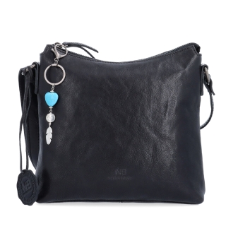 Kožená crossbody kabelka s príveskom Noelia Bolger materiál kože zapínanie na zips farba čierna veľkosť malá NB 3100 C Spredu