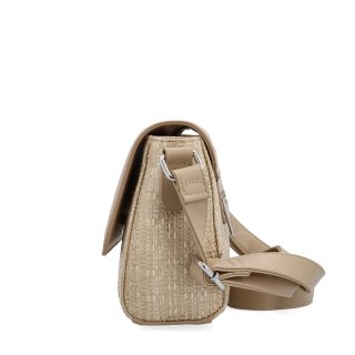 Crossbody kabelka s klopou v slamenom štýle Le Sands materiál syntetická koža zapínanie s chlopňou farba béžová veľkosť malá 4618 BE Z boku