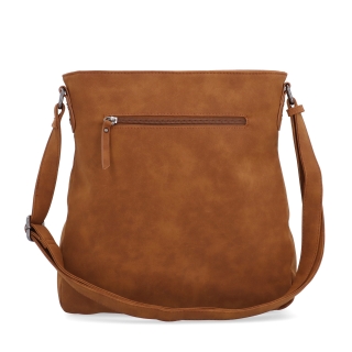 Štýlová crossbody kabelka s čistým dizajnom Tangerin materiál syntetická koža zapínanie na zips farba koňaková veľkosť stredná 1101 KA Zozadu
