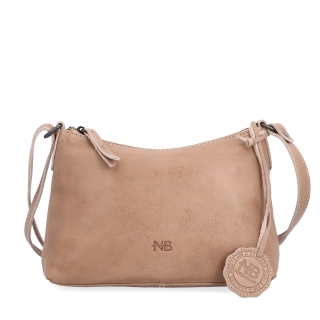 Praktická kožená crossbody na každý deň Noelia Bolger materiál kože zapínanie na zips farba béžová veľkosť malá NB 2406 BE Spredu