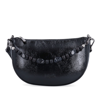 Štýlová crossbody kabelka s odnímateľnou ozdobnou retiazkou Le Sands materiál syntetická koža zapínanie na zips farba čierna veľkosť malá 4639 C Spredu