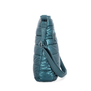 Moderná dámska kabelka z nadýchaného nylonu Carmelo materiál nylon zapínanie na zips farba zelená veľkosť stredná 4382 PE Z boku