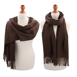 Elegantný jednofarebný šál so strapcami Noelia Bolger materiál Polyester s prímesou vlny farba hnedá KZ003 - 05