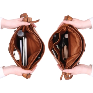 Vintage kožená crossbody kabelka Noelia Bolger materiál kože zapínanie na zips farba koňaková veľkosť stredná NB 2004 KO Vnútro