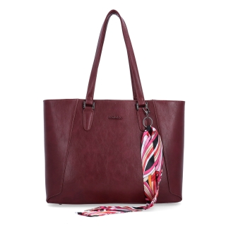 Priestranná shopper kabelka s ozdobnou šatkou Le Sands materiál syntetická koža zapínanie na zips farba vínová veľkosť veľká 7705 BO Spredu