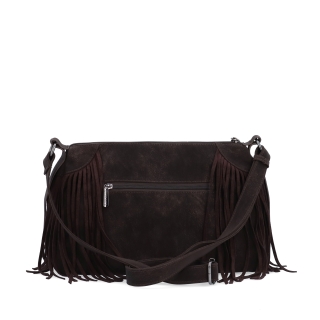 Štýlová crossbody kabelka so strapcami Carmelo materiál syntetická koža zapínanie na zips farba hnedá veľkosť stredná 4674 TH Zozadu