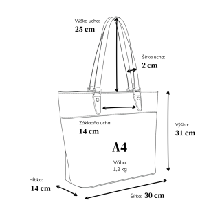 Kožená shopper kabelka Noelia Bolger materiál kože farba čierna veľkosť veľká NB 0076 C Rozmery