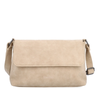 Praktická crossbody kabelka s klopou Tangerin materiál syntetická koža zapínanie na cvok farba béžová veľkosť stredná 1116 BE Spredu