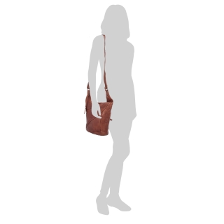 Elegantná kožená crossbody kabelka s vreckami Noelia Bolger materiál kože zapínanie na zips farba koňaková veľkosť malá NB 2101 KO Na postave