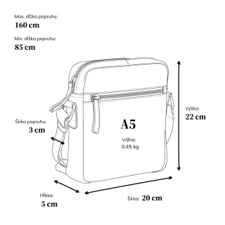 Kožená crossbody taška s vreckami Poyem materiál kože farba koňaková veľkosť malá 2206 Poyem KO Rozmery