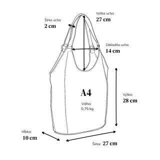 Elegantná kožená shopper kabelka s prešívaním Noelia Bolger materiál kože zapínanie na zips farba hnedá veľkosť stredná NB 2044 H Rozmery
