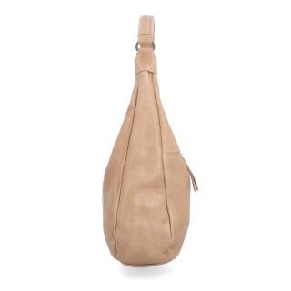 Kožená hobo kabelka s dvoma vreckami na zips Noelia Bolger materiál kože zapínanie na zips farba béžová veľkosť stredná NB 2426 BE Z boku
