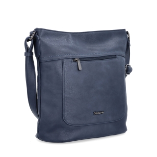 Crossbody kabelka s predným a zadným vreckom Tangerin materiál syntetická koža zapínanie na zips farba modrá veľkosť stredná 8036 TM
