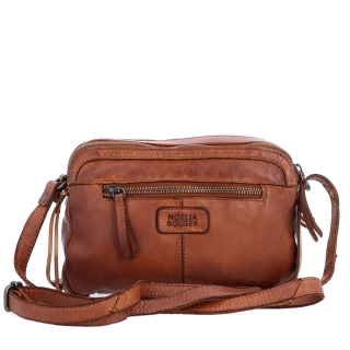 Minimalistická kožená crossbody kabelka Noelia Bolger materiál kože zapínanie na zips farba koňaková veľkosť malá NB 2407 KO Zozadu