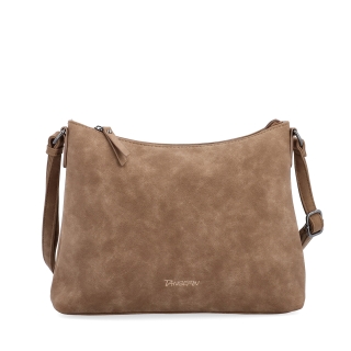 Dámska elegantná crossbody kabelka Tangerin materiál syntetická koža zapínanie na zips farba taupe veľkosť malá 1110 T Spredu