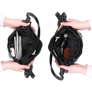 Vintage kožená crossbody kabelka Noelia Bolger materiál kože zapínanie na zips farba čierna veľkosť stredná NB 2004 C Vnútro