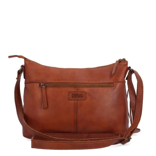 Dámska kožená crossbody kabelka Noelia Bolger materiál kože zapínanie na zips farba koňaková veľkosť stredná NB 2430 KO Zozadu