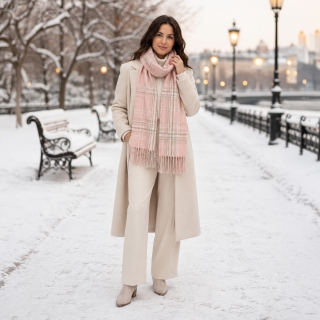 Celoročný šál s károvaným vzorom Noelia Bolger materiál Polyester s prímesou vlny farba ružová KZ004 - 02