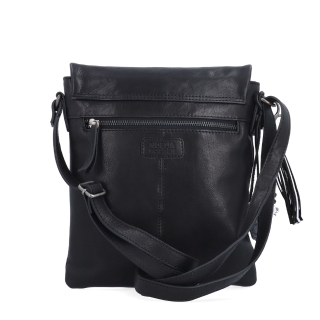 Kožená crossbody kabelka s chlopňou a príveskom Noelia Bolger materiál kože zapínanie s chlopňou farba čierna veľkosť malá NB 3108 C Zozadu