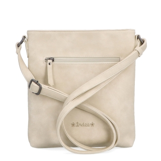 Stredne veľká crossbody kabelka s motívom Indee materiál syntetická koža zapínanie na zips farba béžová veľkosť malá 6329 BE Zozadu