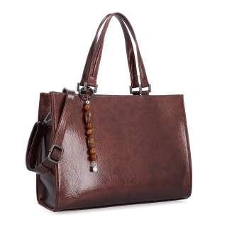 Kabelka do ruky s odnímateľným crossbody popruhom a príveskom Le Sands Le Sands materiál syntetická koža zapínanie na zips farba hnedá veľkosť stredná 4638 H