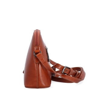 Luxusná malá kožená crossbody kabelka Noelia Bolger materiál kože zapínanie na zips farba koňaková veľkosť malá NB 0080 KO Z boku