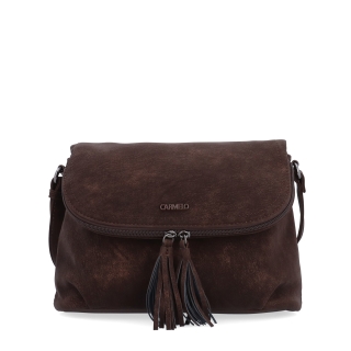 Štýlová crossbody kabelka s praktickou klopou Carmelo materiál syntetická koža zapínanie na zips farba hnedá veľkosť malá 4661 H Spredu