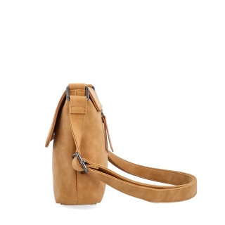 Praktická crossbody kabelka s klopou Tangerin materiál syntetická koža zapínanie na cvok farba koňaková veľkosť stredná 1116 CAM Z boku