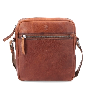 Kožená crossbody taška Poyem materiál kože farba koňaková veľkosť malá 2206 Poyem KO Spredu