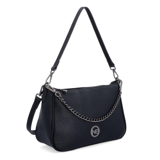 Kožená crossbody kabelka so striebornou retiazkou Noelia Bolger materiál kože zapínanie na zips farba čierna veľkosť malá NB 3015 C