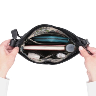 Asymetrická crossbody kabelka s prešívaním Tangerin materiál syntetická koža zapínanie na zips farba béžová veľkosť stredná 8023 K Vnútro