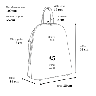 Kožený dámsky batoh na každodenné nosenie Noelia Bolger materiál kože zapínanie na zips farba červená veľkosť stredná NB 3104 CV Rozmery