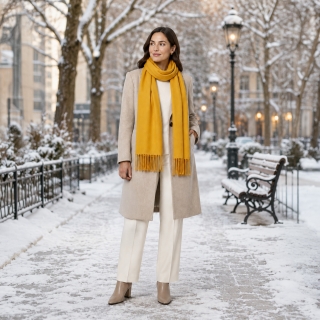 Elegantný jednofarebný šál so strapcami Noelia Bolger materiál Polyester s prímesou vlny farba žltá KZ003 - 09