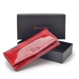 Elegantná dlhá peňaženka Carmelo materiál kože zapínanie na cvok farba červená veľkosť veľká 2109 P CV Krabička