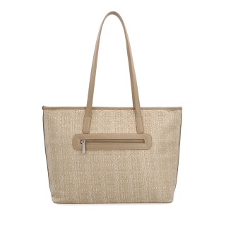 Ľahká shopper kabelka v slamenom štýle Le Sands materiál syntetická koža zapínanie na zips farba béžová veľkosť veľká 4617 BE Zozadu