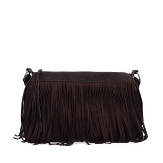 Štýlová crossbody kabelka so strapcami Carmelo materiál syntetická koža zapínanie na zips farba hnedá veľkosť stredná 4674 TH Spredu