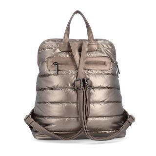 Prešívaný batoh z nadýchaného nylonu Carmelo materiál nylon zapínanie na zips farba metalíza veľkosť stredná 4384 BR Zozadu