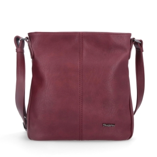 Crossbody kabelka s jednoduchým prešívaním Tangerin materiál syntetická koža zapínanie na zips farba vínová veľkosť stredná 8003 BO Spredu