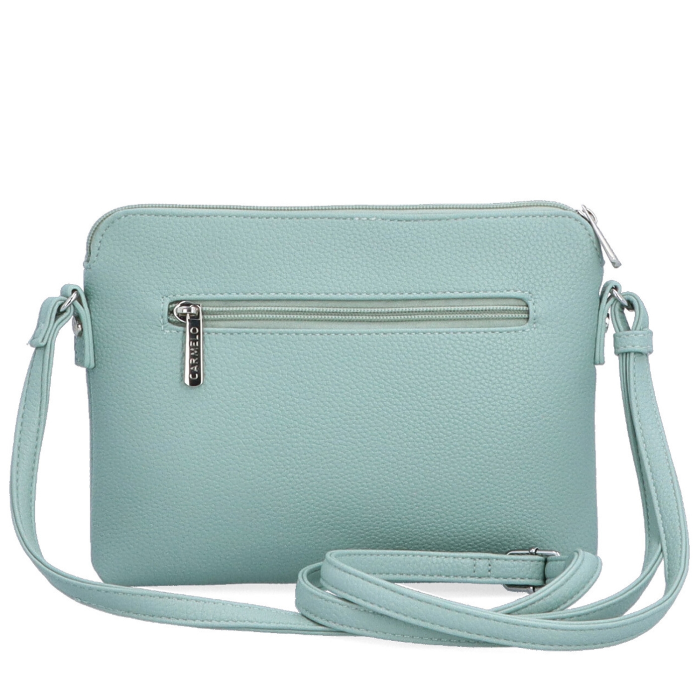 Minimalistická crossbody kabelka zo syntetiky Carmelo materiál syntetická koža zapínanie na zips farba zelená veľkosť malá 4333 SZE Zozadu